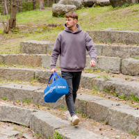 Сумка спортивная на молнии, длинный ремень, маленький размер, цвет синий