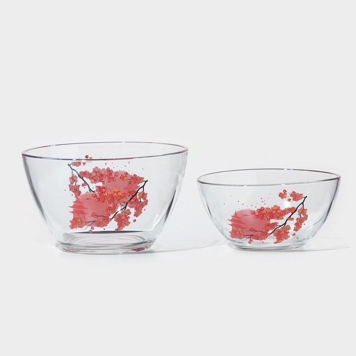 Набор салатников &laquo;Веточка сакуры&raquo;, стеклянный, 3 шт: 1.75 л, 0.8 л, 0.25 л