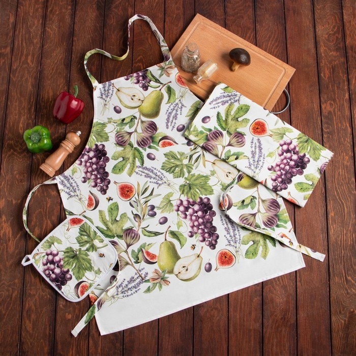 Кухонный набор Этель &laquo;Фруктовый сад&raquo;, полотенце 40х73 см, прихватка 19х19 см, фартук 60х65 см