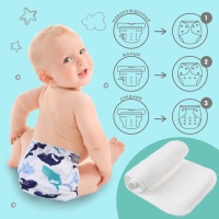 Трусики-подгузник, многоразовый, с 3-х слойным вкладышем «Киты», Крошка Я Трусики-подгузник, многоразовый, с 3-х слойным вкладышем «Киты», Крошка Я