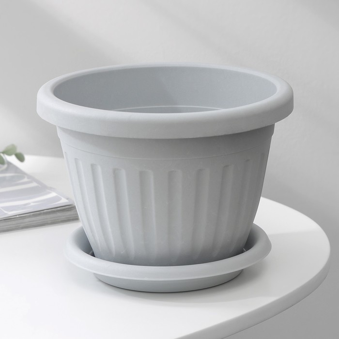 Горшок для цветов с поддоном &laquo;Сильвер ЭКО&raquo;, 1.9 л, d=18 см, цвет светло-серый