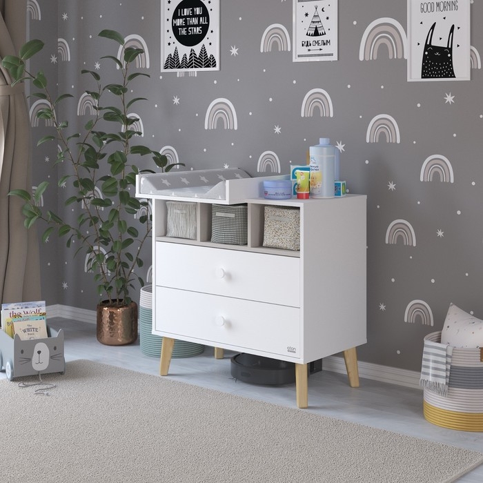 Комод пеленальный детский Benny, ЛДСП, 80х88х69 см., 2 ящика, цвет белый/кашемир