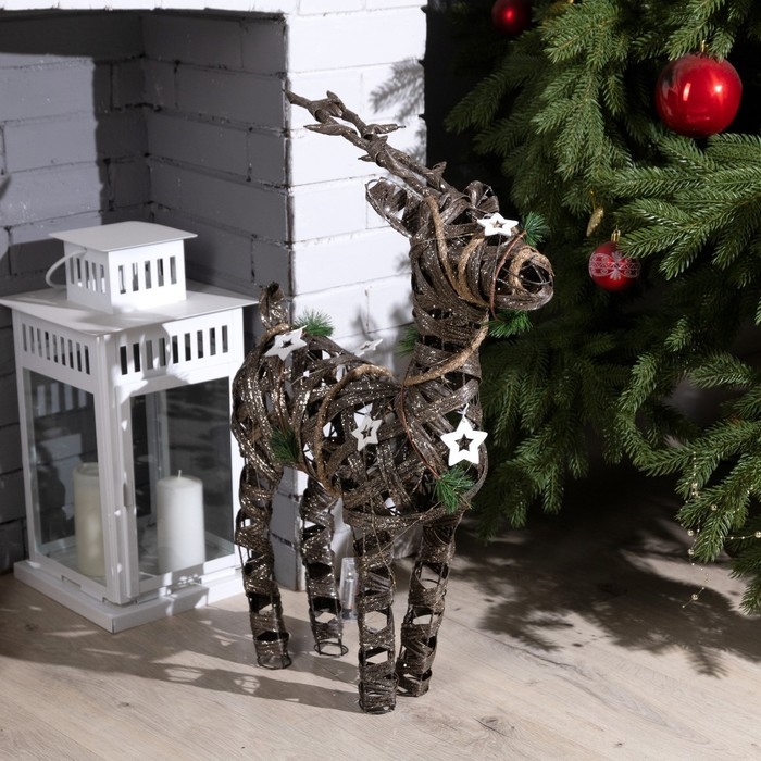 Светодиодная фигура &laquo;Плетёный олень&raquo; 44 &times; 65 &times; 15 см, металл, текстиль, батарейки ААх2 (не в комплекте), свечение тёплое белое