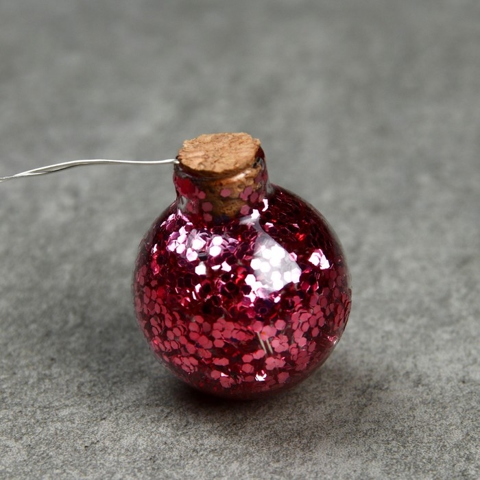 Гирлянда &laquo;Нить&raquo; 1.6 м с насадками &laquo;Шарики с розовым конфетти&raquo;, IP20, серебристая нить, 15 LED, батарейки ААх2 (нет в комплекте), свечение тёплое белое