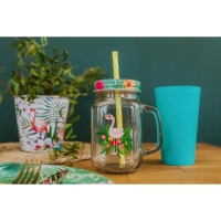 Кружка стеклянная с крышкой и трубочкой Доляна «Фламинго», 450 мл, 10×7,5×13 см Кружка стеклянная с крышкой и трубочкой Доляна «Фламинго», 450 мл, 10×7,5×13 см