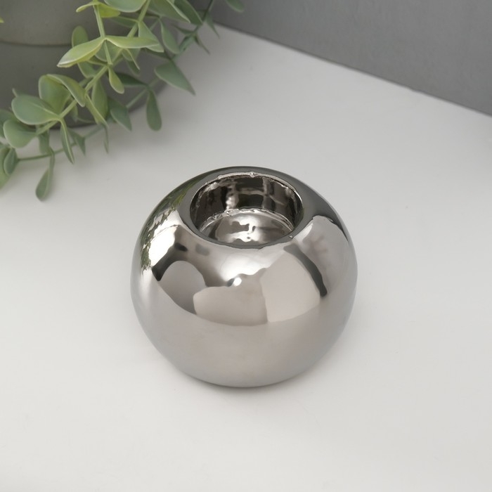 Подсвечник керамика на 1 свечу Подсвечник керамика на 1 свечу "Шар" d=3,5 см серебро 9,5х9,5х6,5 см