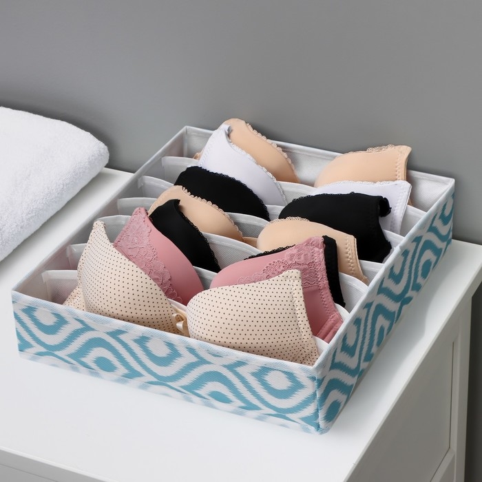 Органайзер для хранения белья Доляна «Лагуна», 7 ячеек, 34×30×8 см, цвет бирюзовый Органайзер для хранения белья Доляна «Лагуна», 7 ячеек, 34×30×8 см, цвет бирюзовый