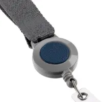 Лента для бейджа с ретрактором Devon, серая с синим Лента для бейджа с ретрактором Devon, серая с синим