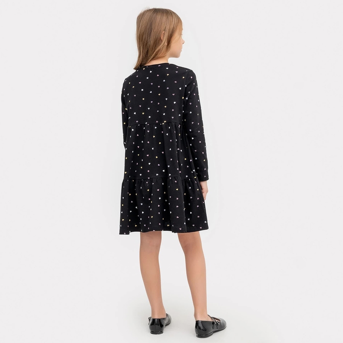 Платье для девочки, цвет чёрный/сердечки, рост 122 см