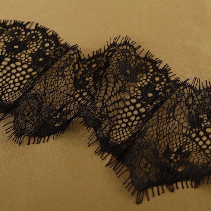 Кружево реснички, 110 мм &times; 9 &plusmn; 0,5 м, в бобине 3 шт по 3 м, цвет чёрный