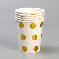 Стаканы бумажные «Горох», набор 6 шт., 250 мл, цвет золотой Стаканы бумажные «Горох», набор 6 шт., 250 мл, цвет золотой
