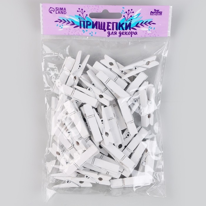Набор прищепок для декора 50 шт., белые — 3,5 см Набор прищепок для декора 50 шт., белые — 3,5 см