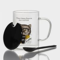 Кружка стеклянная с керамической крышкой и ложкой &laquo;Хипстер&raquo;, 450 мл, рисунок МИКС