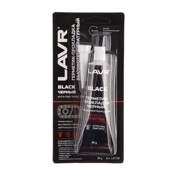 Герметик-прокладка BLACK LAVR RTV, чёрный, высокотемпературный, силиконовый, 85 г, Ln1738 Герметик-прокладка BLACK LAVR RTV, чёрный, высокотемпературный, силиконовый, 85 г, Ln1738