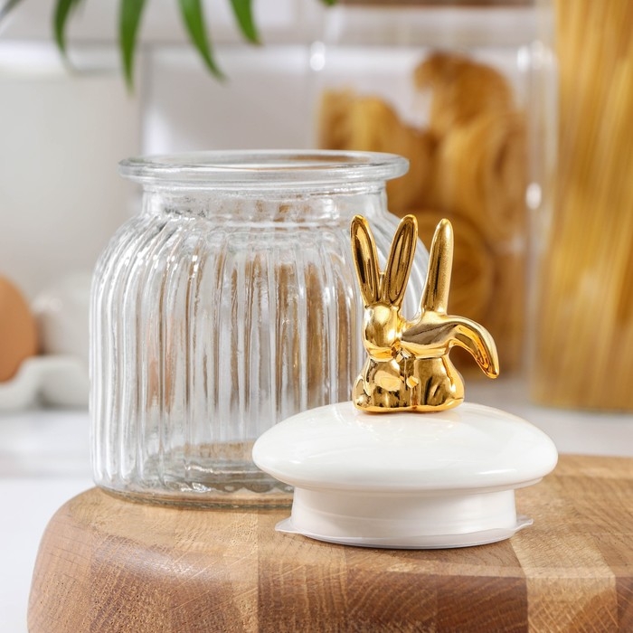Банка стеклянная для хранения сыпучих продуктов «Кроличьи истории», 600 мл, 11×18 см, с керамической крышкой Банка стеклянная для хранения сыпучих продуктов «Кроличьи истории», 600 мл, 11×18 см, с керамической крышкой