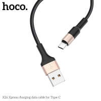 Кабель Hoco X26, Type-C - USB, 3 А, 1 м, нейлоновая оплетка, чёрно-золотистый Кабель Hoco X26, Type-C - USB, 3 А, 1 м, нейлоновая оплетка, чёрно-золотистый