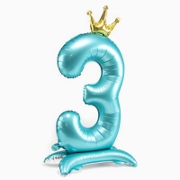 Шар фольгированный 42" «Цифра 3 с короной» на подставке, цвет голубой Шар фольгированный 42" «Цифра 3 с короной» на подставке, цвет голубой