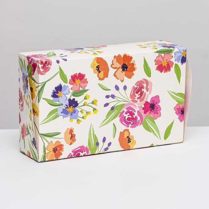Коробка складная с окном под зефир Коробка складная с окном под зефир "Полевые цветы", 25 х 15 х 7 см