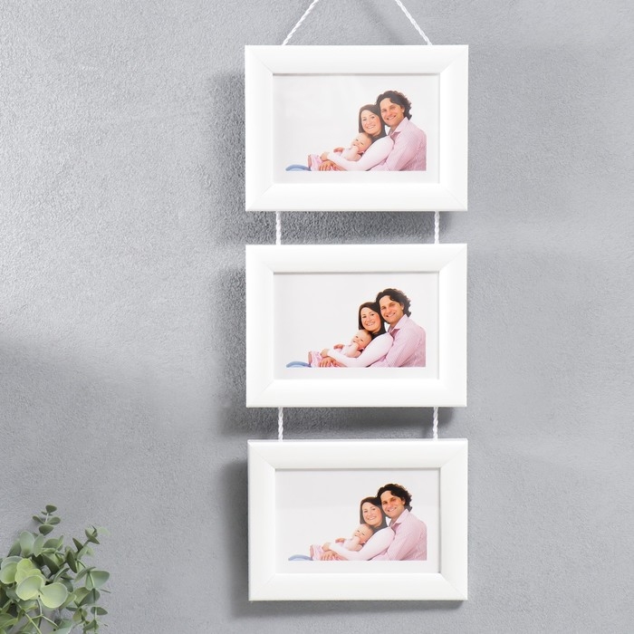 Фоторамка на 3 фото 10х15 см подвесная белый (пластиковый экран) Фоторамка на 3 фото 10х15 см подвесная белый (пластиковый экран)