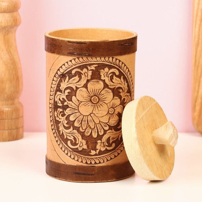 Туес Туес "Цветочки", круглый, D=8 см, береста