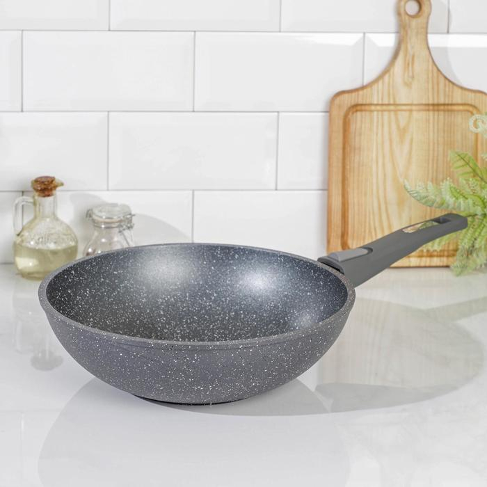 Сковорода-ВОК &laquo;Гранит&raquo;, d=28 см, съёмная ручка, антипригарное покрытие, цвет серый