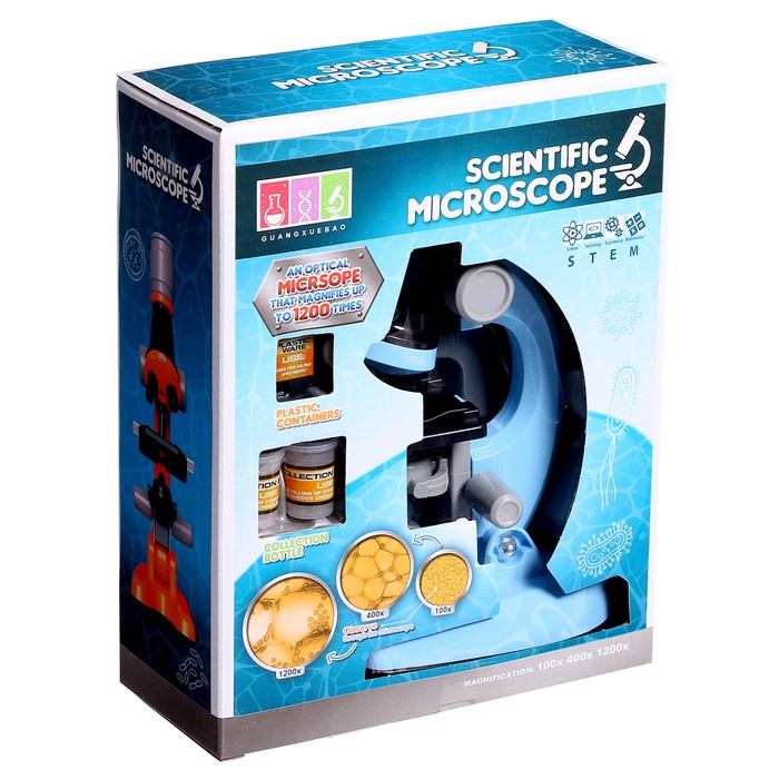 Микроскоп детский &laquo;Юный ботаник&raquo; кратность х100, х400, х1200, голубой, подсветка