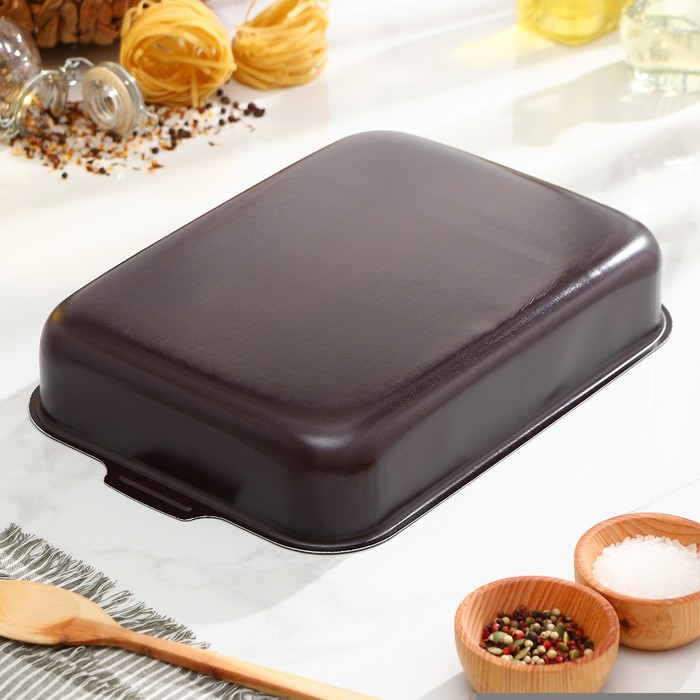 Противень &laquo;Хозяюшка&raquo;, 23&times;30 см, h= 6 см, металлическая крышка, антипригарное покрытие, цвет бордовый