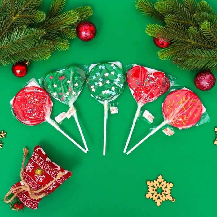 Новый год. Карамель леденцовая на палочке, с декором, "Конфетти", МИКС, 40 г