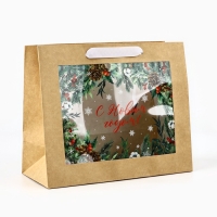 Пакет подарочный новогодний крафтовый с пластиковым окном &laquo;Новогодняя пора&raquo;, 24 х 20 х 11см