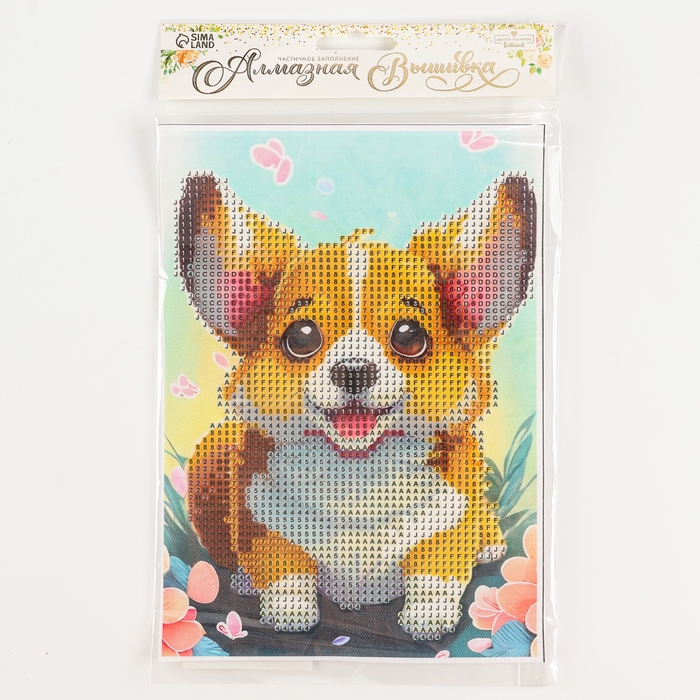 Алмазная вышивка с частичным заполнением &laquo;Малыш корги&raquo;, 15 х 21 см, холст