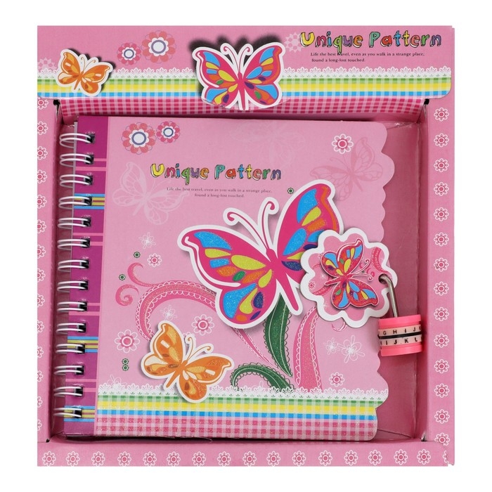 Записная книжка в подарочной коробке, на замочке, А6, 50 листов, линия "Цветы", МИКС