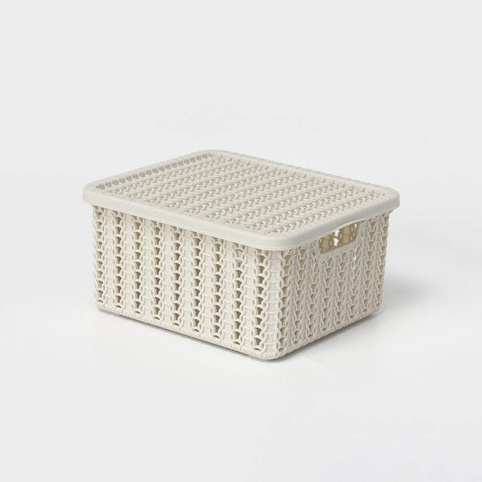 Коробка для хранения &laquo;Вязание&raquo;, 1,5 л, 17&times;15&times;8 см, с крышкой, цвет белый ротанг