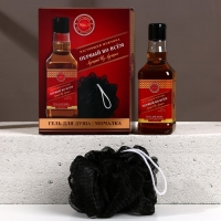 Подарочный набор косметики &laquo;Первый во всём&raquo;, гель для душа во флаконе виски 250 мл и мочалка для тела, Новый Год