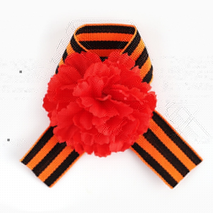 Георгиевская лента , с цветком на День победы &laquo;9 мая&raquo;, 10,5 х 14 см