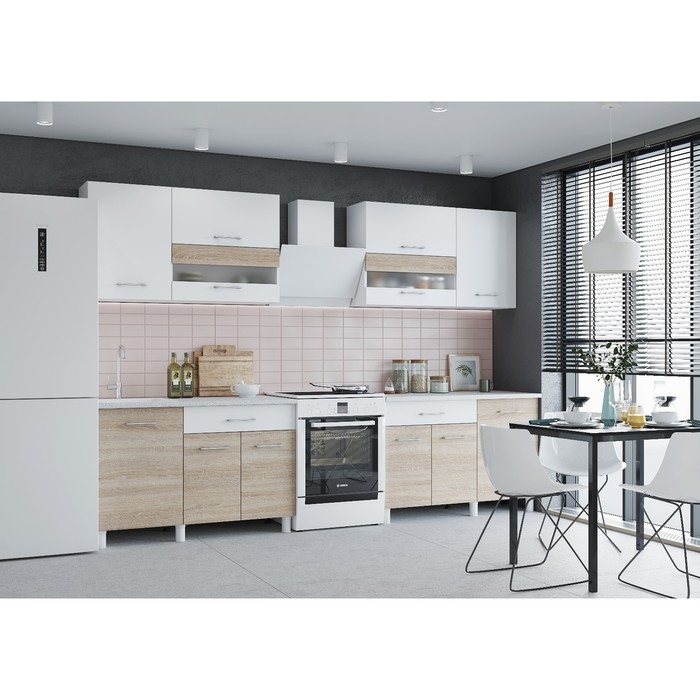 Кухонный гарнитур Тренд 2400, Белый/Сонома/Белый Кухонный гарнитур Тренд 2400, Белый/Сонома/Белый