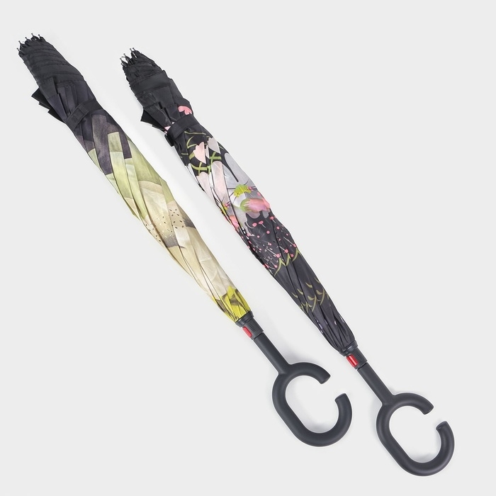 Зонт - наоборот &laquo;Цветы&raquo;, механический, 8 спиц, R = 53/60 см, D = 120 см, цвет МИКС