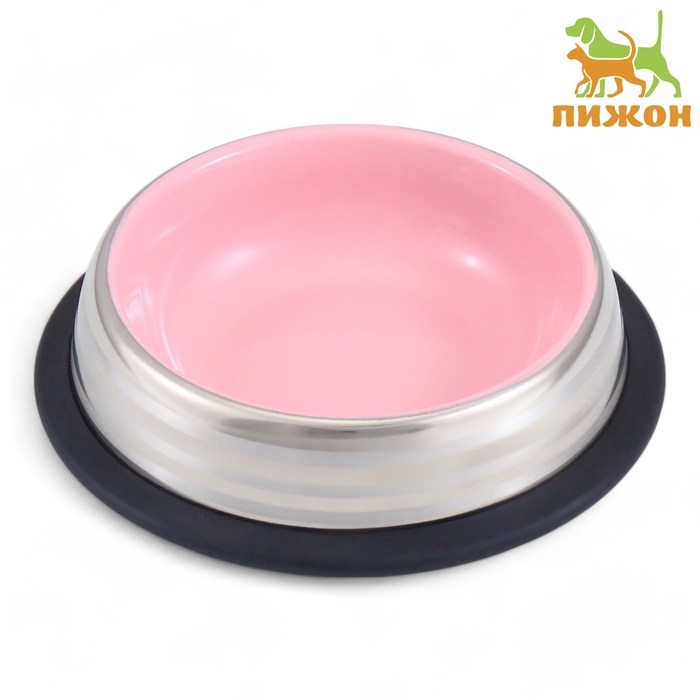 Миска с нескользящим основанием, 225 мл, серебристо-розовая Миска с нескользящим основанием, 225 мл, серебристо-розовая