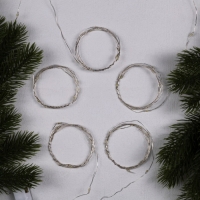 Набор гирлянд &laquo;Нить&raquo; 1 м роса, IP20, серебристая нить, 10 LED, свечение белое, 3 режима, батарейки AG13х3 (в комплекте), 5 шт.