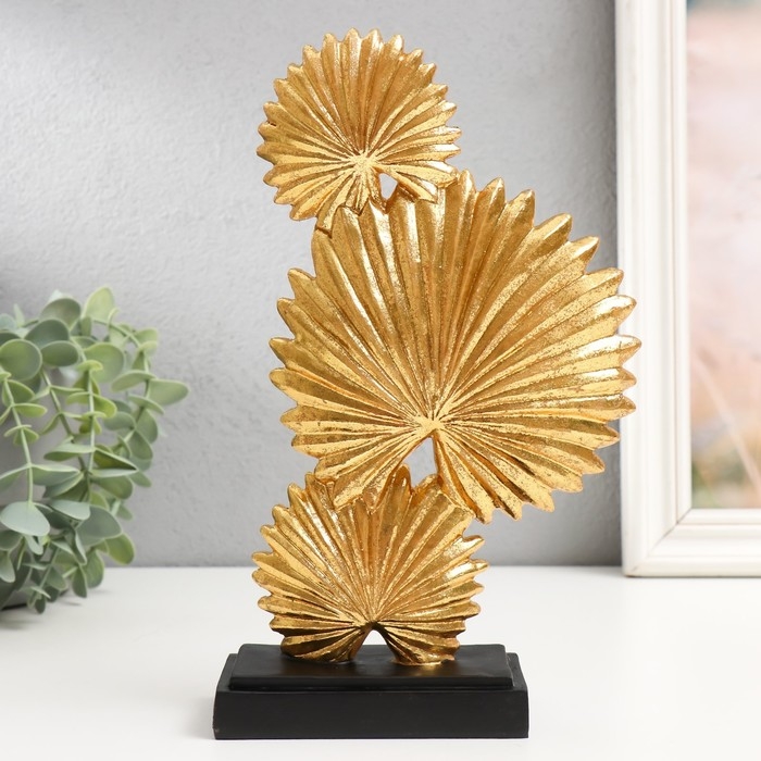 Сувенир полистоун "Листья веерной пальмы" золото 5,5х13х24,5 см
