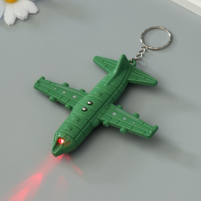 Фонарик свет на кольце "Военный самолет" мигает, 3 режима, ультрафиолет, лазер 10х11 см