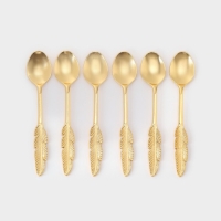 Набор ложек на подставке &laquo;Авалон. Перо&raquo;, 5,5&times;5,5&times;7,5 см, 6 шт, цвет золотой
