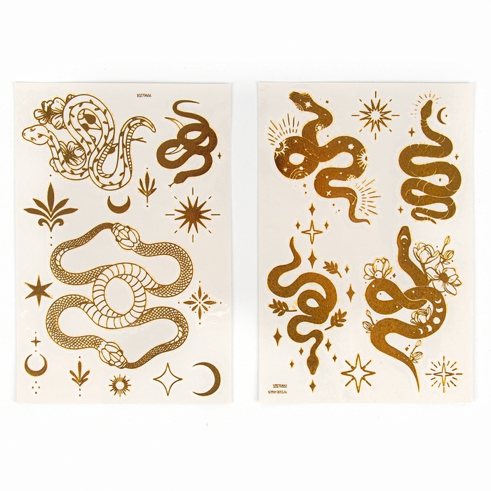 Новый год! Переводные тату &laquo;Змея&raquo;, золотые