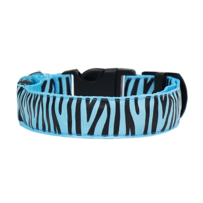 Ошейник с подсветкой Тигр 3 режима свечения, размер L, ОШ 48-60 х 2,5 см синий