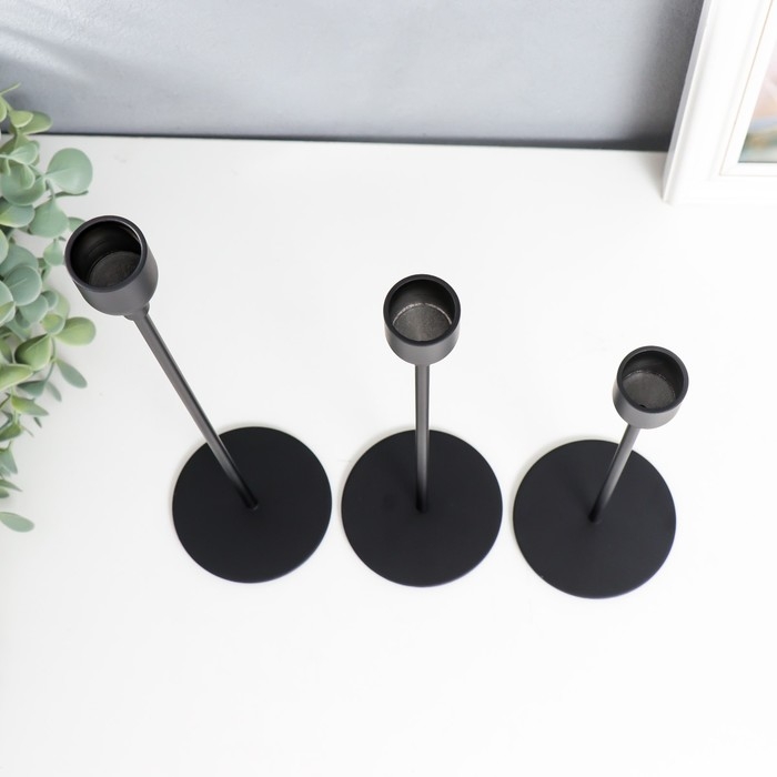 Подсвечник металл Подсвечник металл "Классика" набор 3 шт чёрный высота 22; 28; 32 см 32х8х8 см