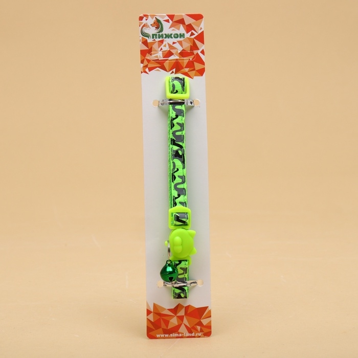 Ошейник кошачий "Котофляш", с бубенчиком, 30 х 1 см, полиэстер, зелёный