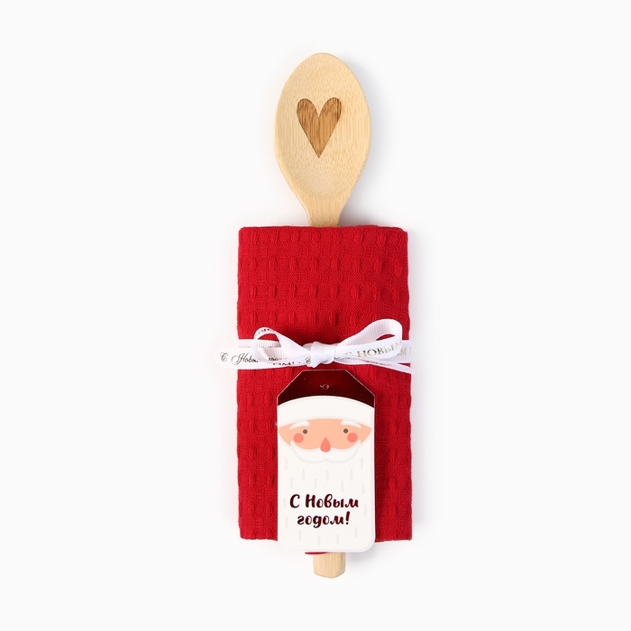 Новый год. Набор подарочный Доляна From Santa: цвет бордовый, полотенце 35х60см, хл 100%, ваф 220г/м2