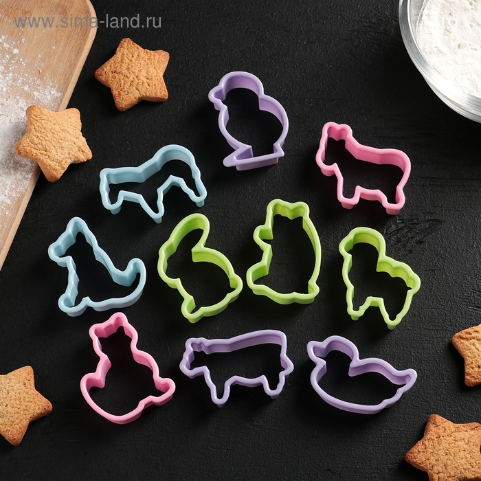 Набор форм для печенья Доляна &laquo;Зоопарк&raquo;, 5,5&times;4,5&times;1,7 см, 10 предметов, цвет МИКС