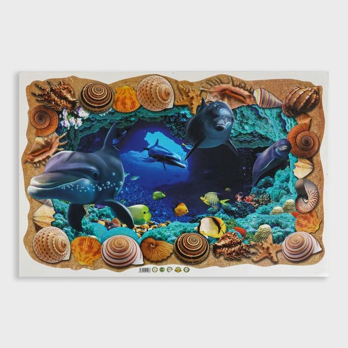 Наклейка интерьерная 3D Наклейка интерьерная 3D "Дельфины" на стену, 90 х 60 см, влагостойкая, ПВХ