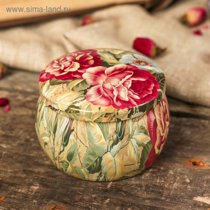 Шкатулка металл круглая Шкатулка металл круглая "Букет пионов" 5х7х7 см