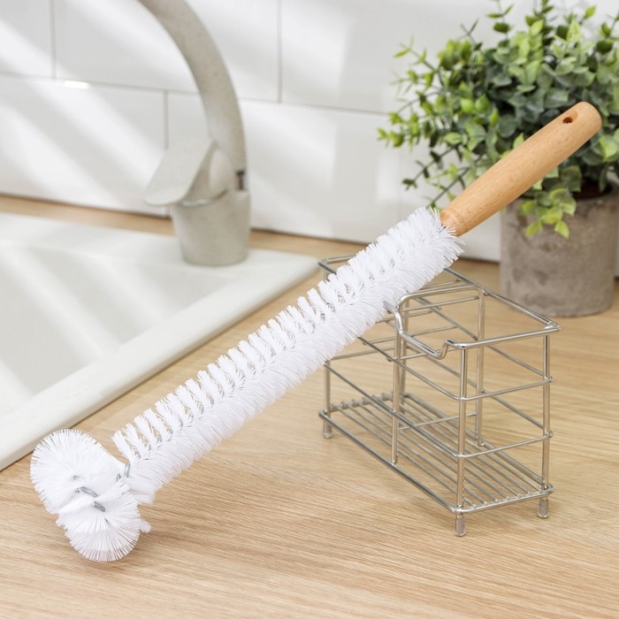 Ёрш для посуды Доляна Meli, 36&times;6 см, бамбуковая ручка, замшевая петелька